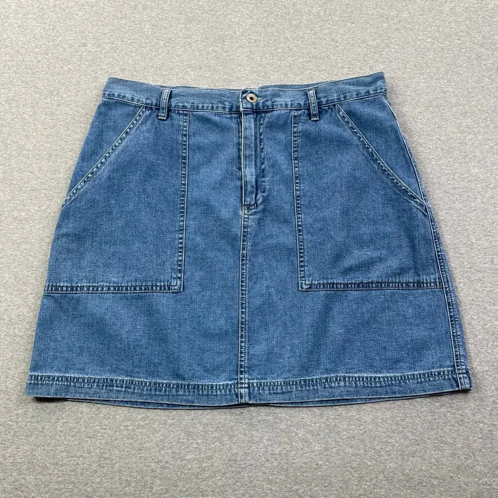 Vintage Old Navy Denim Skirt Womens 14 Blue Jean Pockets Y2K 90s Retro Preppy